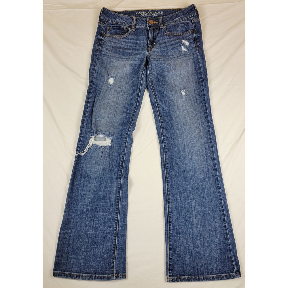 American Eagle Favorite Boyfriend Stretch Distressed Jeans Blue Size 6 Long
